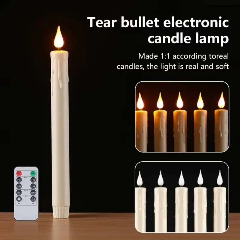 LED Flameless Flickering Taper Candles with Remote Control Candle Battery Flame Handheld Candlesticks Tears Long Candle Lamp