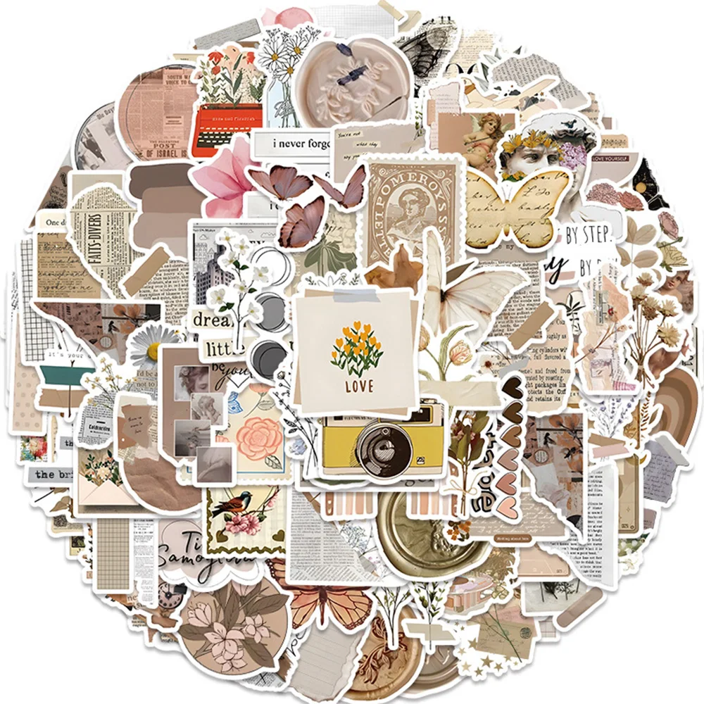 

10/30/50/120pcs Vintage Artsy Cartoon Stickers Aesthetic Decals DIY Phone Case Scrapbook Laptop Car INS Style Retro Sticker Pack