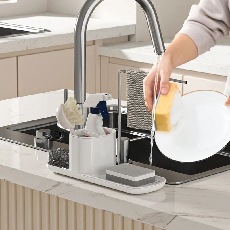 Kitchen Detergent Outlet Box 2 In 1 Countertop Soap Pump Dispenser For Kitchen Soap Liquid Dispenser Storage Rack