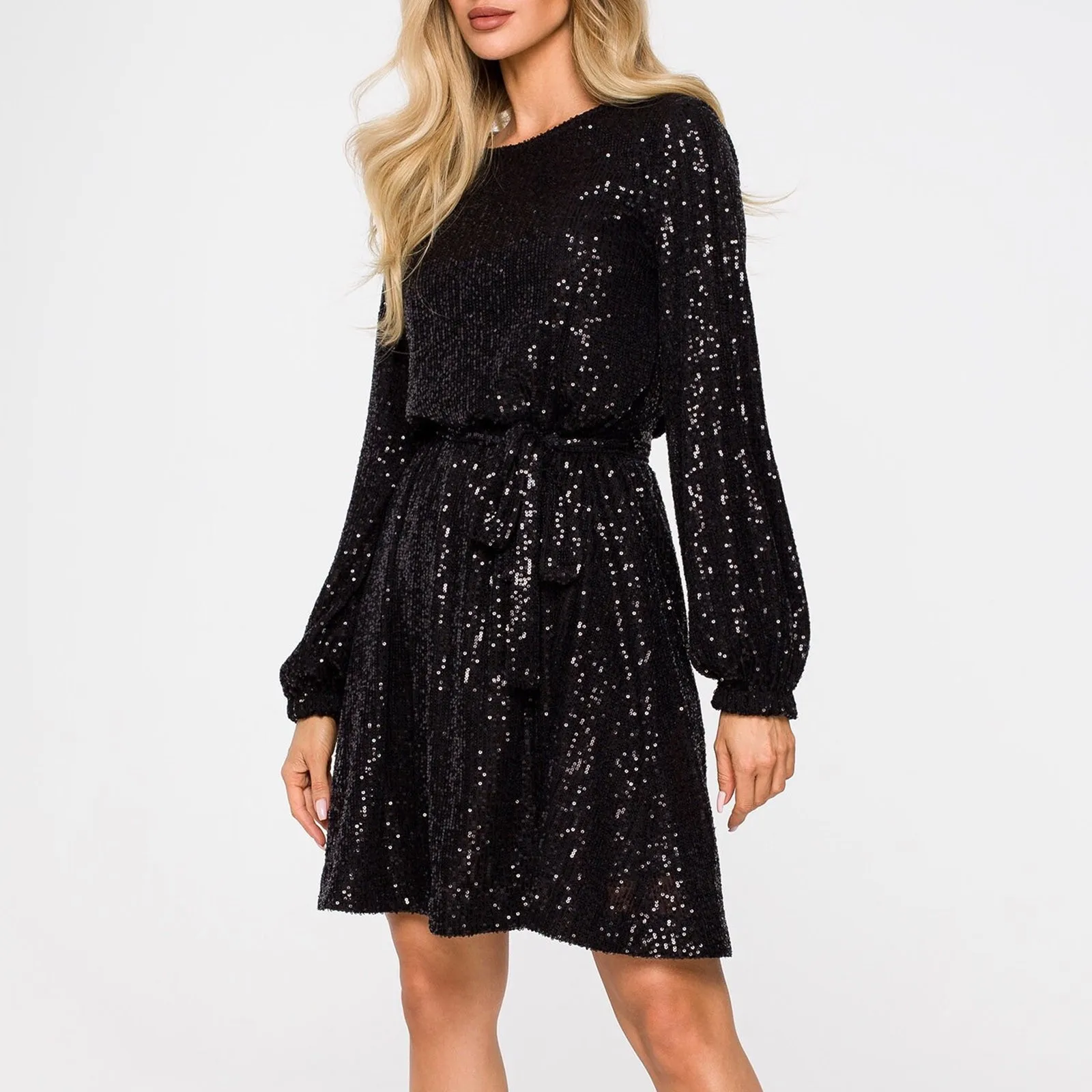

Fashion Sequin Mini Dress Women Holiday Party Cocktail Party Beaded Dress Ladies Vintage Elegant Loose Sequined Evening Dress