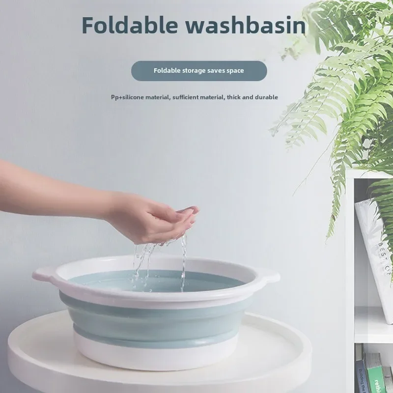Portable folding washbasin Household kitchen Round silicone plastic compressible