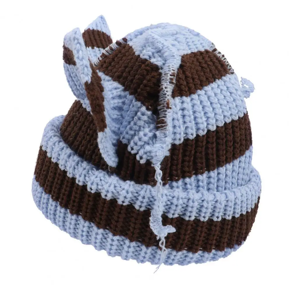 Elastic Winter Hat Demon Ear Winter Hat for Women Thick Knitted Beanie with Anti-slip Elastic Washable Weather Cap for Outdoor