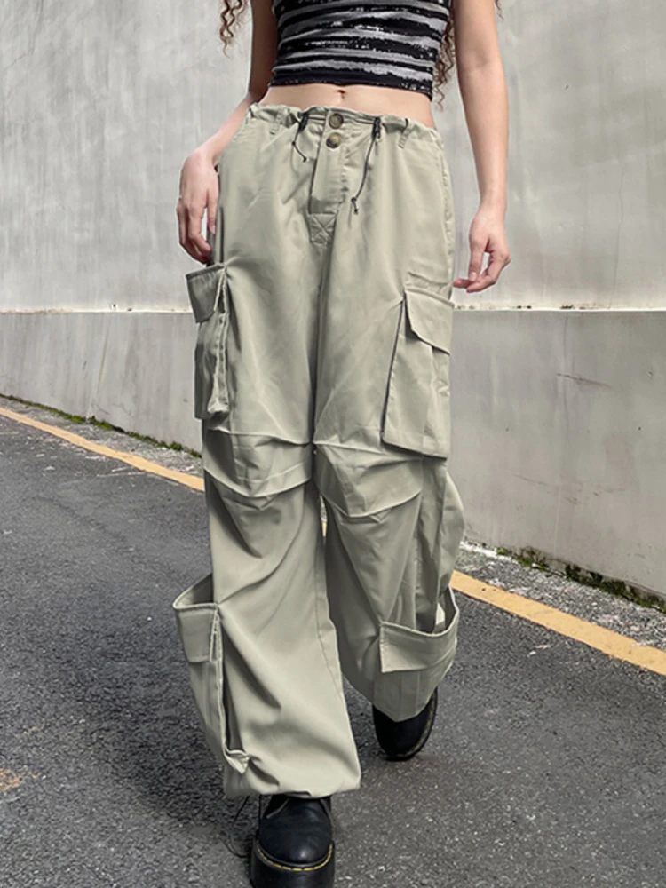 

Vintage Y2K Multi Pocket Side Low Rise Cargo Pants Egirl Streetwear Casual Versatile Loose Wide Legs Sweatpants Women Trousers