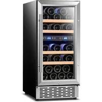 Dual Zone 15 Inch Wine Cooler, 28 Bottle Wine Fridge with Stainless Steel Tempered Glass Door, Fit Red & White Wine,Built-in or 1