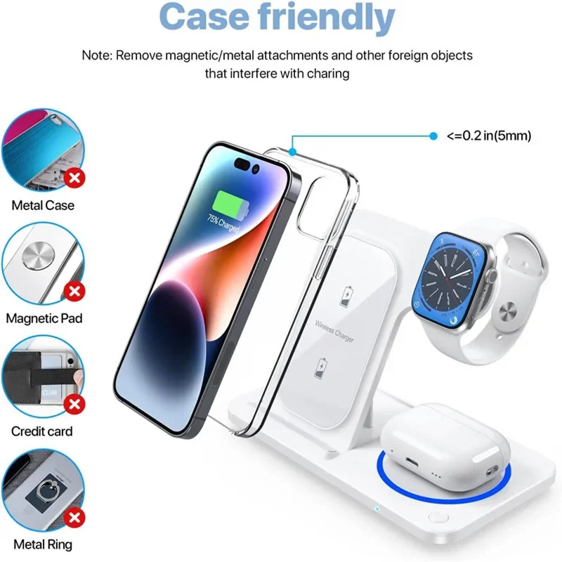 30W Foldable Wireless Charger Stand Pad Night Light Fast Charging Station For iPhone 15 14 13 12 11 X 8 Apple Watch 8 7 AirPods