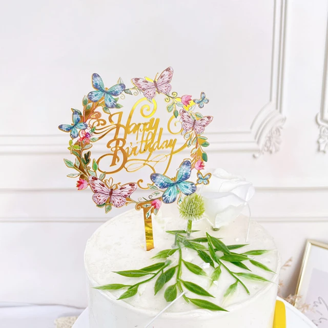 New 3D Butterfly Wedding Cake Topper Gold Butterfly Happy Birthday Cake  Topper for Baby Birthday Party Cake Decorations 1 Set - AliExpress