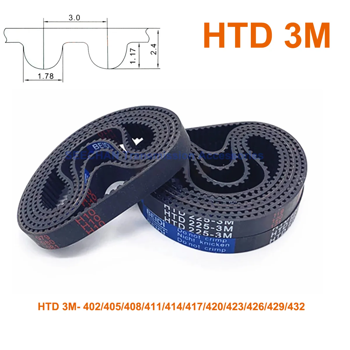 HTD 3M Timing belt Endless 414/417/420mm Length 6/9mm Width 