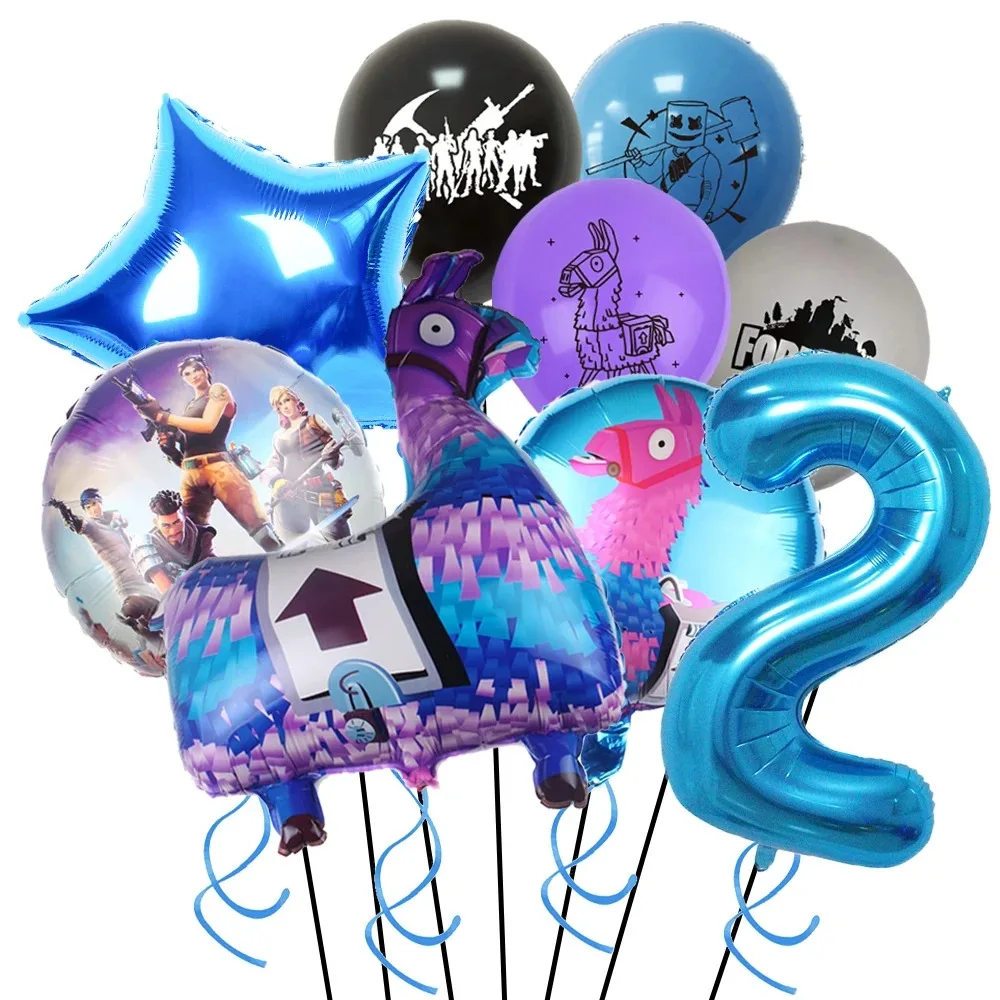 Schießspiel Fortnition Party Dekorationen Geschirr Tassen Teller Cartoon Alpaka Lama Folienballons Babyparty Partyzubehör – Detail 4