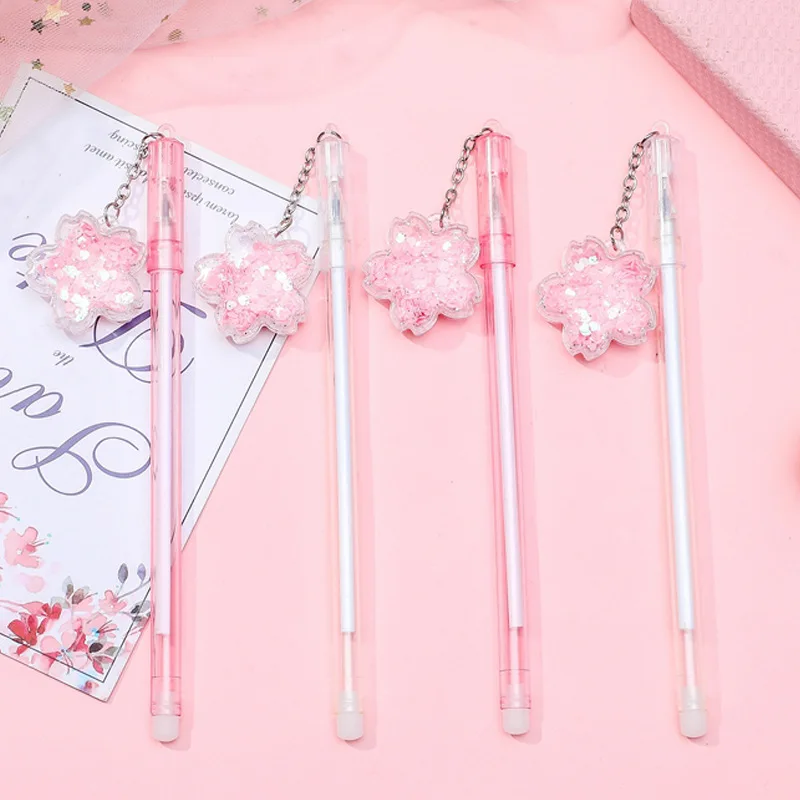 12/60 Pcs Wholesale Girly Heart Korean Cute Gel Pen Sequin Sakura Pendant Pen Little Fresh Student School Supplies 50pcs 3cm love heart small paper clips bookmark clips kawaii metal paper clip for stationery school office supplies marking clip