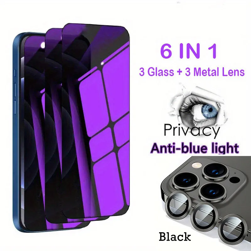 Anti Blue-Ray Eye Protection Privacy Glass with Lens Cap Screen Protector - 6-in-1 Set