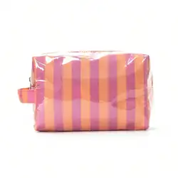 Spacious & Stylish Travel Cosmetic Organizer with Striped Zipper Design (Orange)