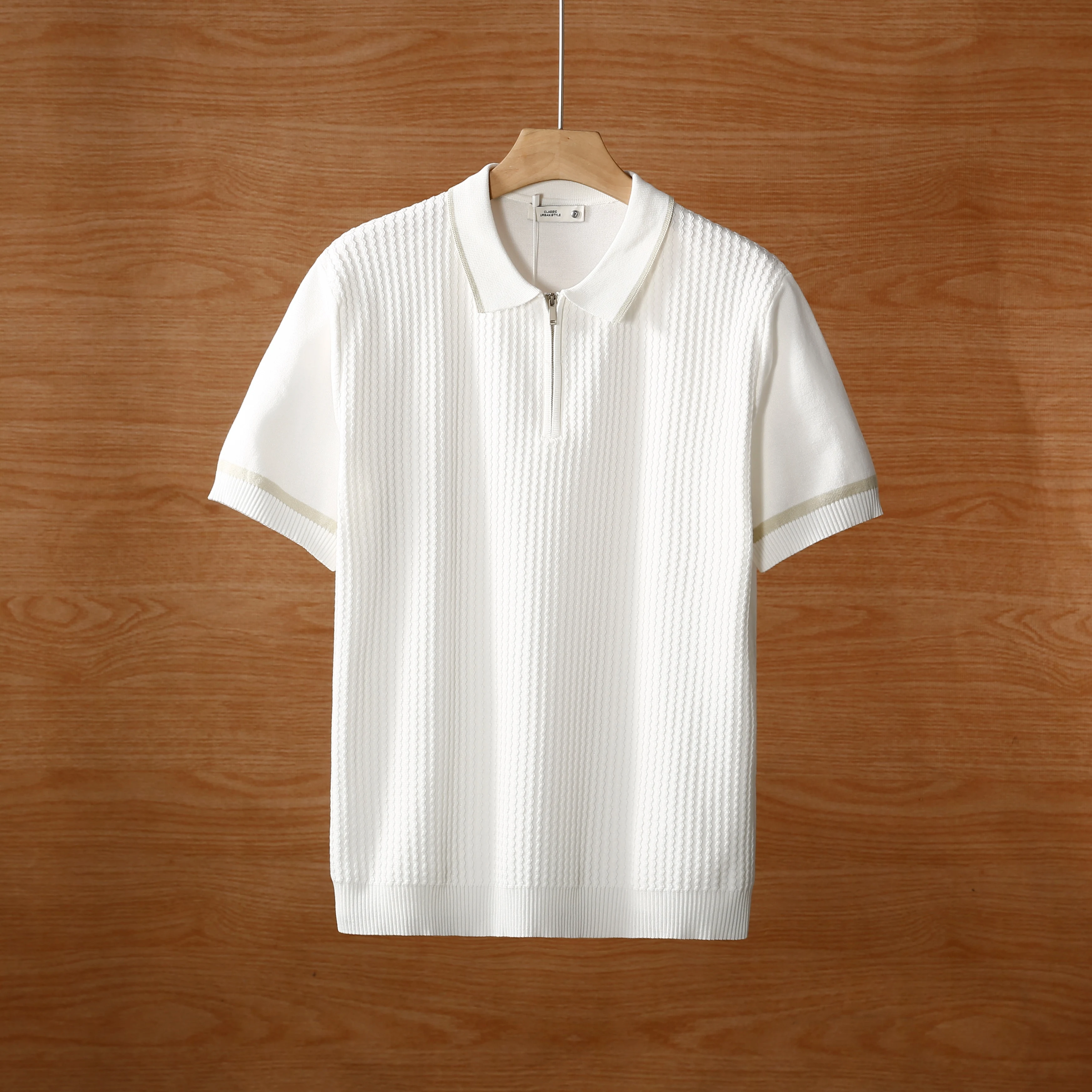 Summer color blockedlapel polo shirt for menice silk