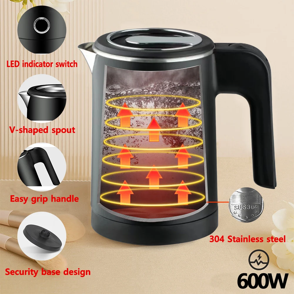 Travel Electric Kettle Tea Coffee 0.8L Stainless Steel Portable Water Boiler Pot For Hotel Family Trip Kitchen Smart Kettle Pot 3