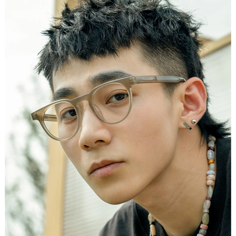 

High Quality Acetate Retro Round Glasses Frame Men Korean Luxury Brand Vintage Eyeglasses Women Trendy Optical Myopia Eyewear