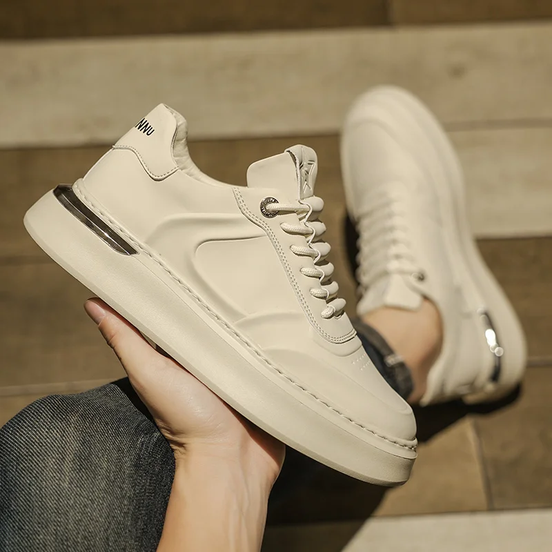 Fashionable Men's Genuine Leather Casual Shoes Thick Soled Small White Shoes Men's Sports Shoes Versatile Trendy Shoes