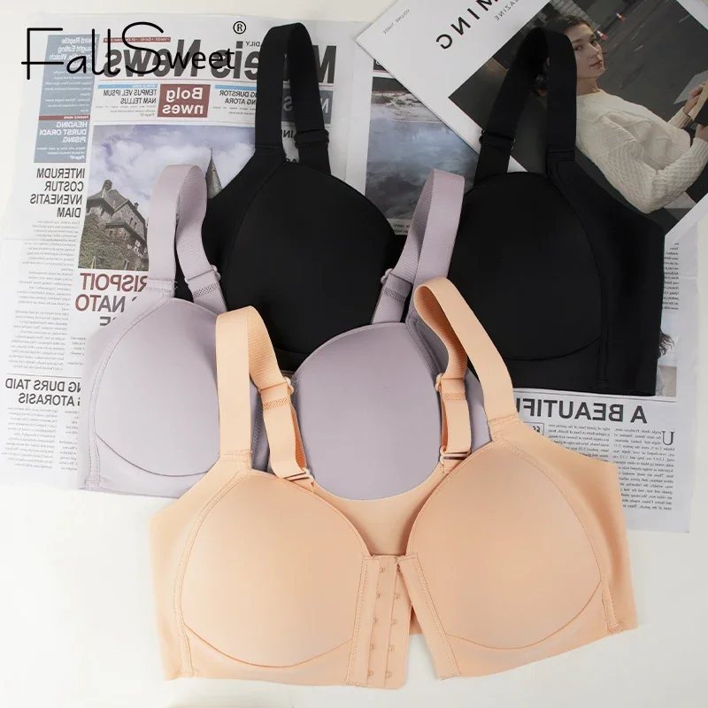 FallSweet Women's Front Closure Bra Plus Size Wireless Bralette Thin Cup Comfortable Underwear Mom Lingerie Seamless Brassiere