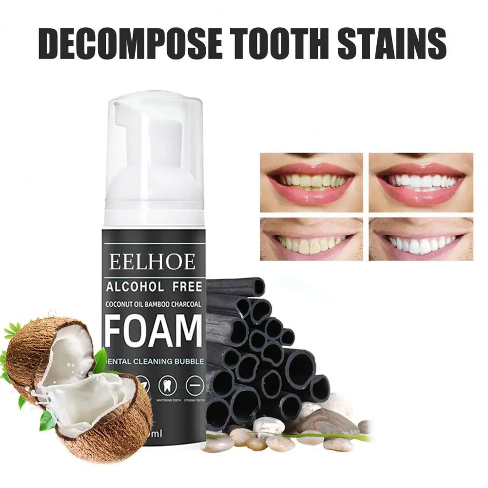 

60ml Coconut Oil Teeth Whitening Foam Charcoa Alcohol-free Safe Non-irritating Deep Cleaning White Toothpaste Foam for Home l