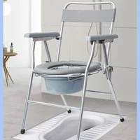 Portable Elderly Commode Chair  Foldable Toilet Seat with HandHeld Bucket, Senior Mobility Aid, Bathroom Helper for Home Care 1