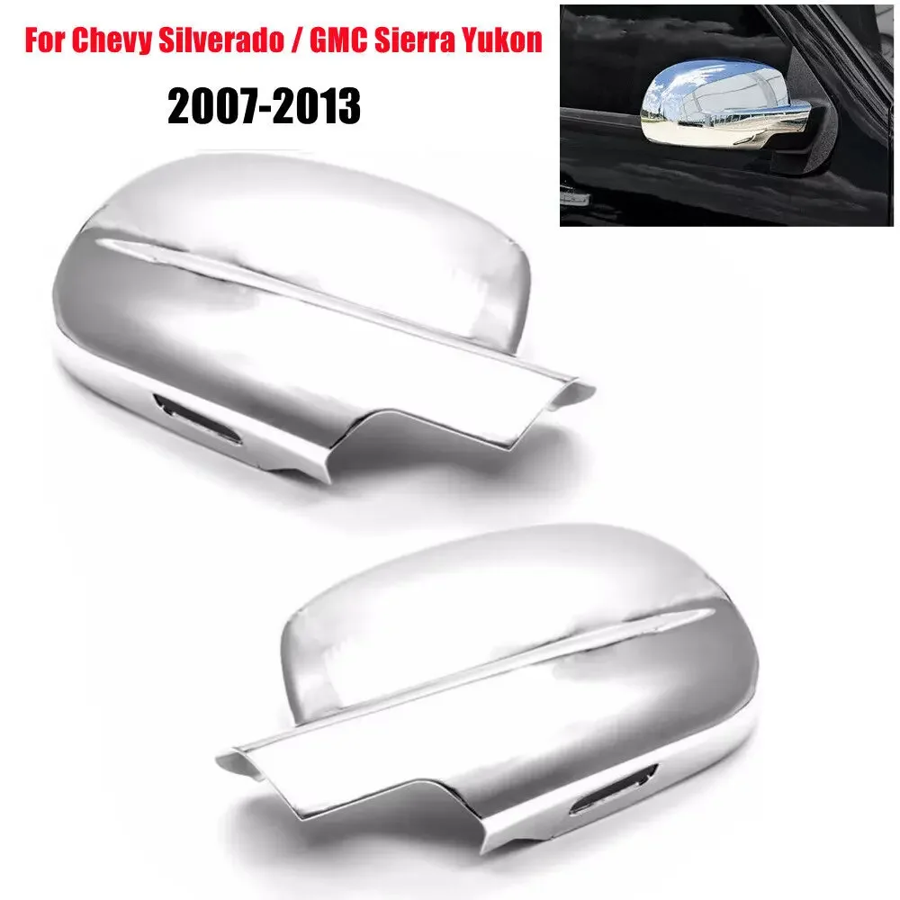 HEROFFIX Chrome Mirror Covers For Chevy Silverado & GMC Sierra 1500/2500/3500 (2014-2018) - Peel & Stick ABS Overlays, 1 Set