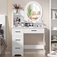Modern Makeup Vanity Table with Mirror & Lights, Extra Storage Shelves, 4-Drawer Dressing Table, Cosmetic Desk with Organizer 4