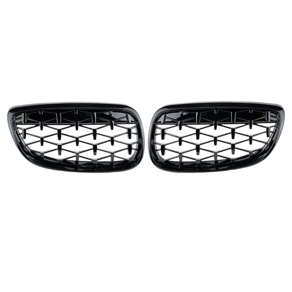 

2X Car Front Bumper Hood Kidney Grille Diamond Meteor Racing Grill Glossy Black for -BMW 3 Series E92 E93 2DR