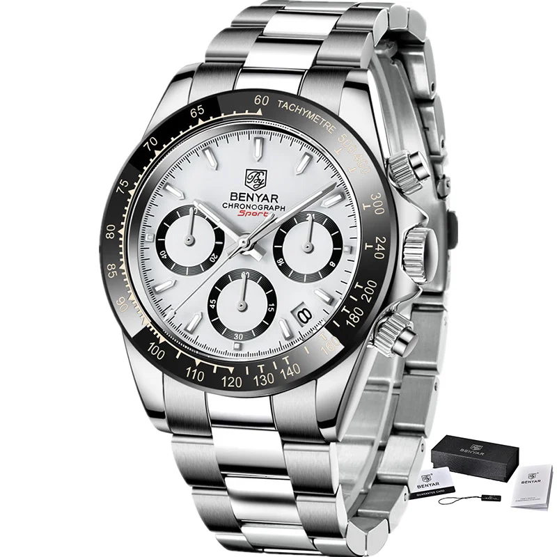 BENYAR Watch For Men New Luxury Brand Chronograph Calendar Chronography 30M Waterproof Stainless Steel Men Watch Montre Homme