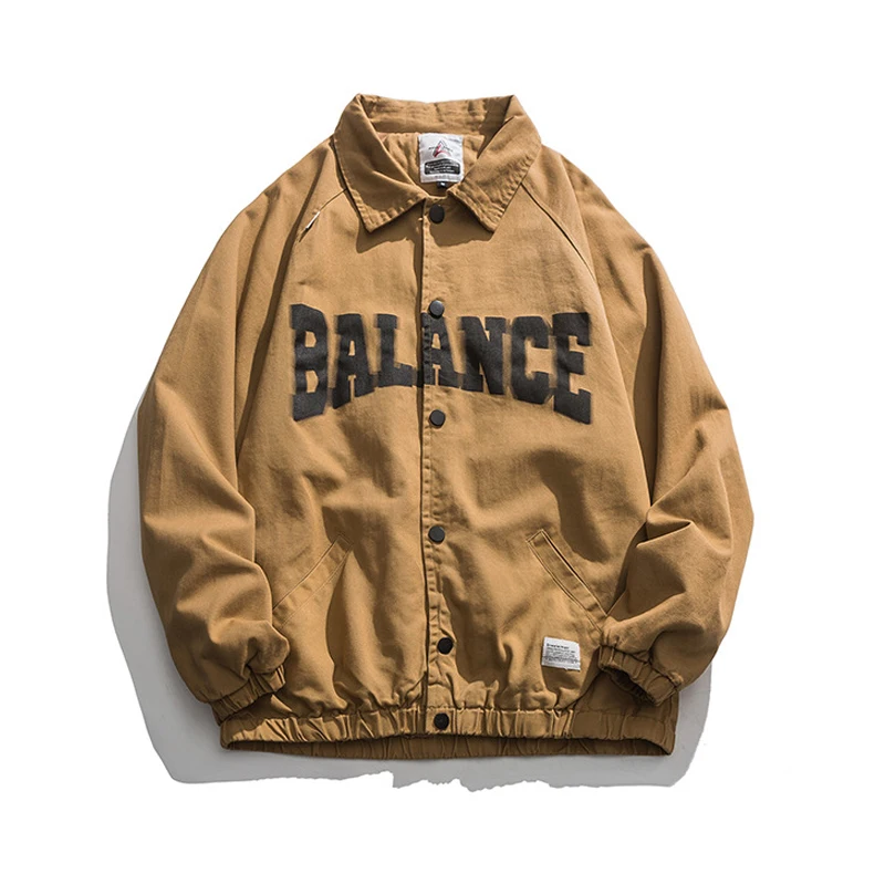 

BALANCE Letter Motorcycle Baseball Jackets Men 2023 Autumn Spring Turn Down Collar Coats Hip Hop Long Sleeve Uniform Streetwear