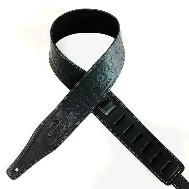 Handcrafted Retro Embossed Guitar Strap - Premium Soft Cowhide Leather