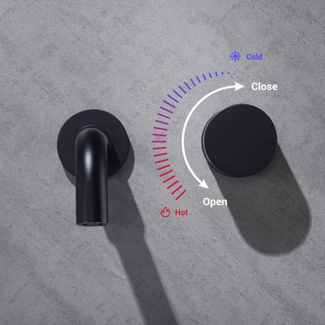 ก๊อกน้ำติดผนังแบบมินิมอล สีทองเหลืองขัดเงา สีโรสโกลด์ ดีไซน์ทันสมัย แบบฝัง 2 รู สำหรับน้ำร้อนและน้ำเย็นในห้องน้ำ 4