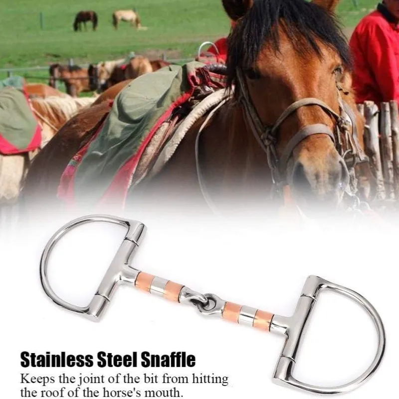 Horse Snaffle Stainless Steel D-Ring Horse Chew French Link Loose Thickeness Bit Loose Mouth Bit with Copper Rollers for Horse 2