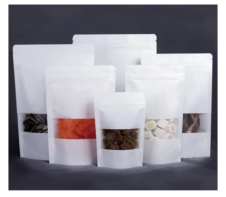 50/100 Stück weiße Kraftpapier-Standbeutel mit Fenster, für Süßigkeiten, Nüsse, Tee, Feiertage, Weihnachten, Partygeschenke, Verpackungsbeutel – Detail 2