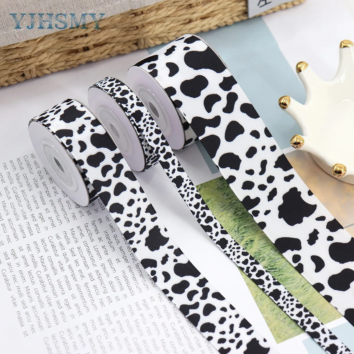 Black / White Cow Grosgrain Ribbon