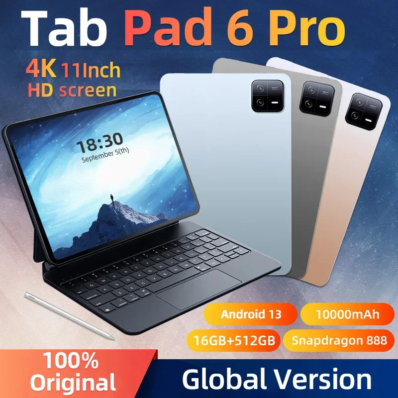 Планшет Xiaomi Pad 6 Pro, 2024 мАч, 16 ГБ, 888 ГБ, Android 13,0