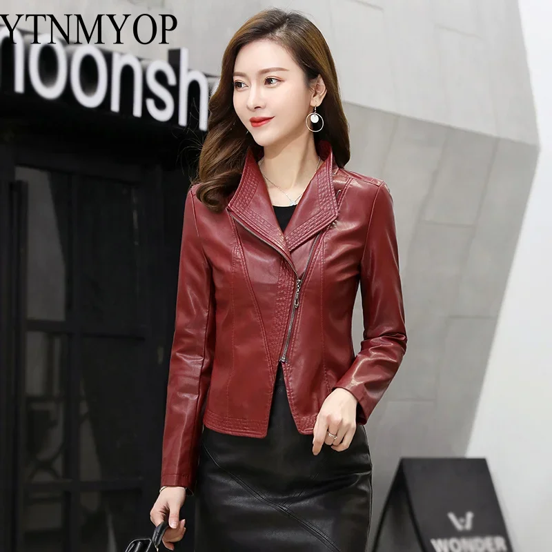 

YTNMYOP Plus Size 5XL Women Leather Jacket Long Sleeve Spring And Autumn Clothing Office Lady Leather Coat Slim Outerwear Suede