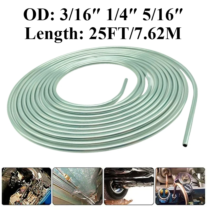 Brake Pipe Hose 3/16" 1/4" 5/16" OD x 25ft 7.62m Silver Plated Zinc Car Brake Line Hose Roll Tube Coil Corrosion Proofing