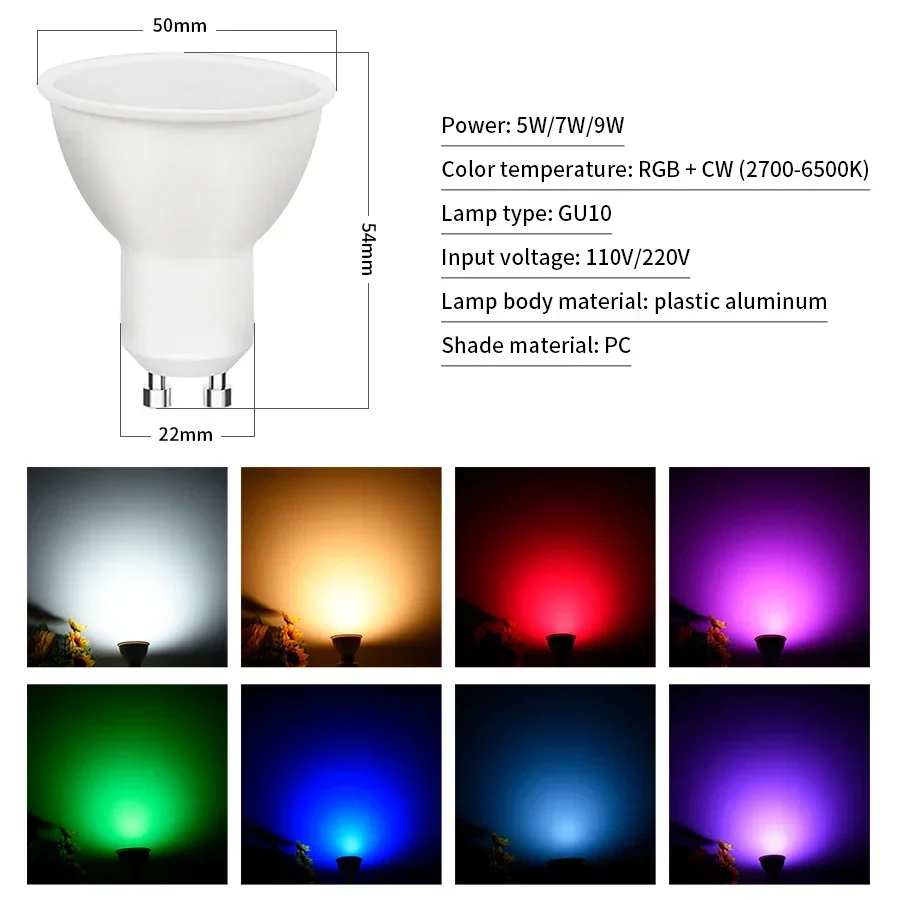 Tuya Smart WiFi GU10 LED Bulb Spotlight 5W 7W 9W 220V 110V RGBCW Smart Life APP Control Works With Alexa Google Home