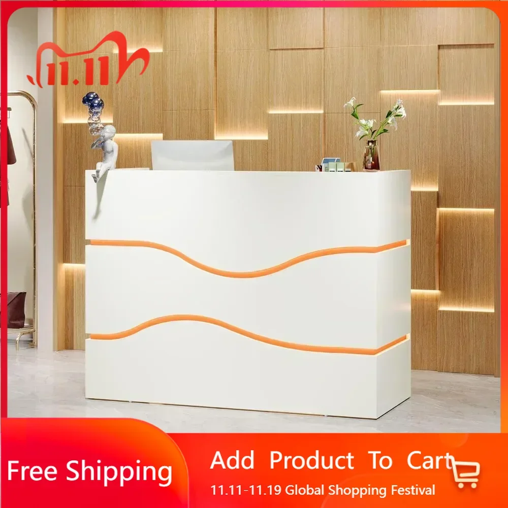 Modern Reception Desk LED Lights, 55.12-Inch Modern Front Desk Reception Counter, Checkout Counter for Room, Lobby