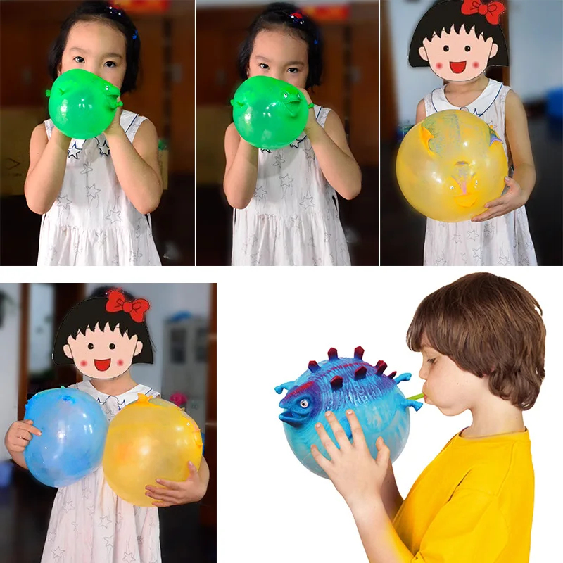 3PCS Kids Funny Dinosaur Animals Inflate Vent Balls Toy Squeeze Soft Ball Balloon Outdoors Party Sports Cute Funny Games Gift 3