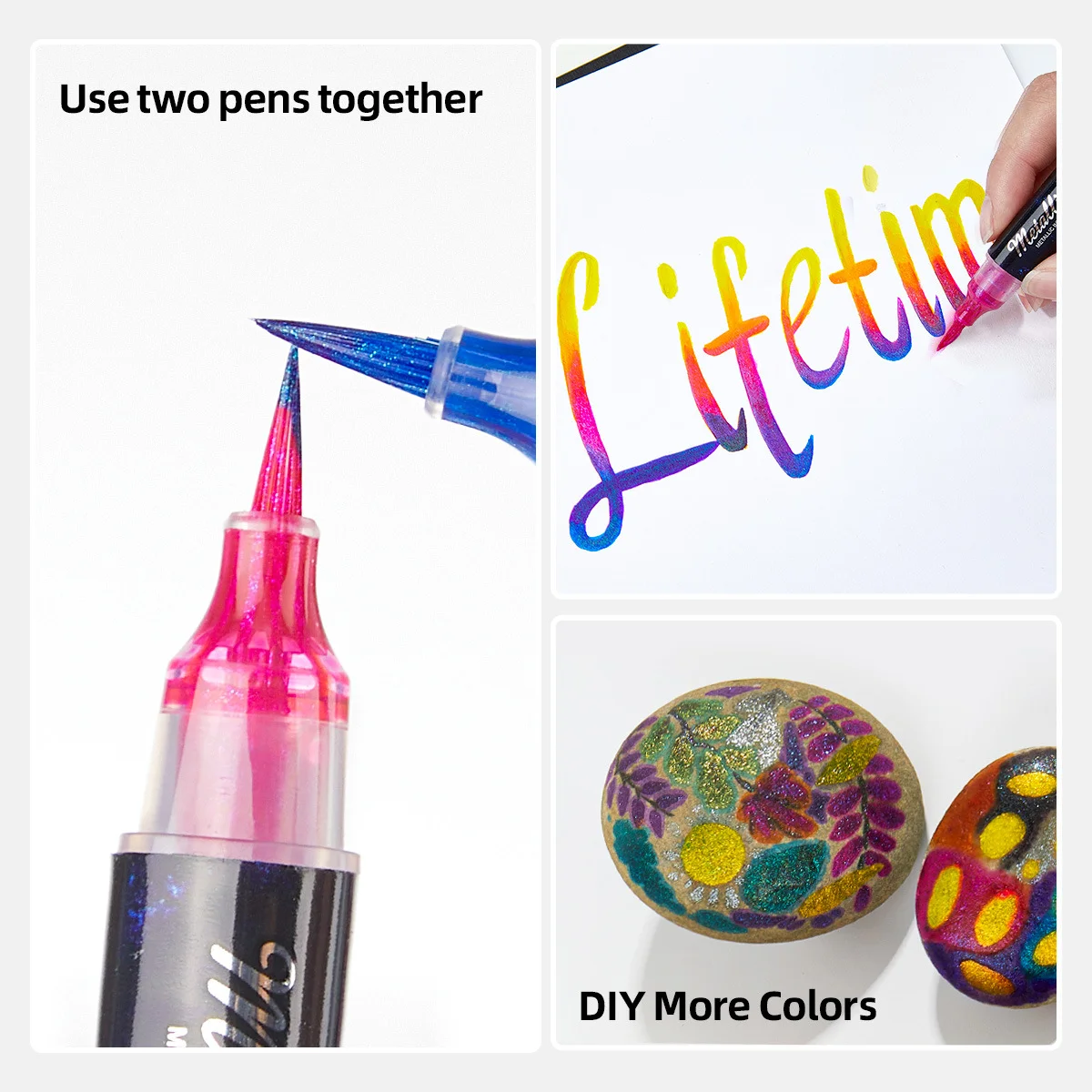 Colors Glitter Dual Metallic Brush Pen,DIY Album Pen hand