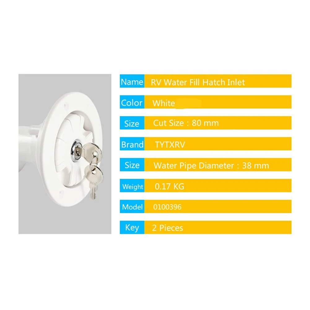 Gravity Fresh Water Fill Hatch Inlet Filter Lockable Water Inlet Filler RV Boat Camper Trailer White Caravan Accessories
