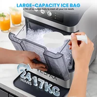 Machine à glaçons de comptoir, production rapide de 17 kg/24h, glaçons prêts en 6-10 min avec fonction autonettoyante, faible bruit de 35 dB pour la maison et le bar 6