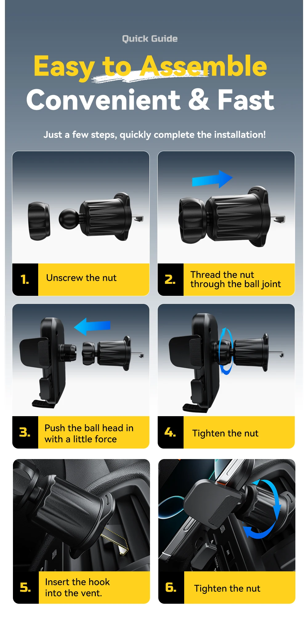 360°Rotating Car Phone Holder One-touch locking Air Vent Clip Universal Phone St