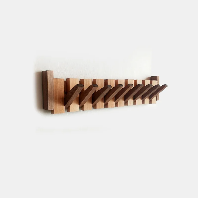 Wall-Mounted Coat Rack Beech and Walnut Hook Hidden Decoration Hook Hanger Foldable Bedroom Closets Wooden Wall Shelf Home Decor 4