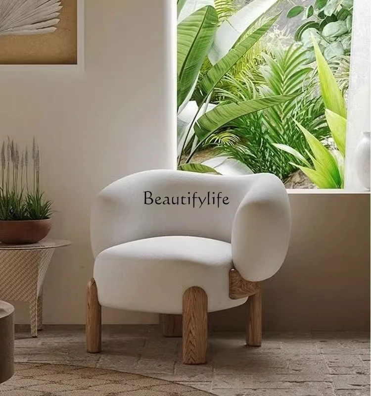 

Lazy Solid Wood Art Couch Designer Model Simple Special-Shaped Backrest Small Apartment Furniture