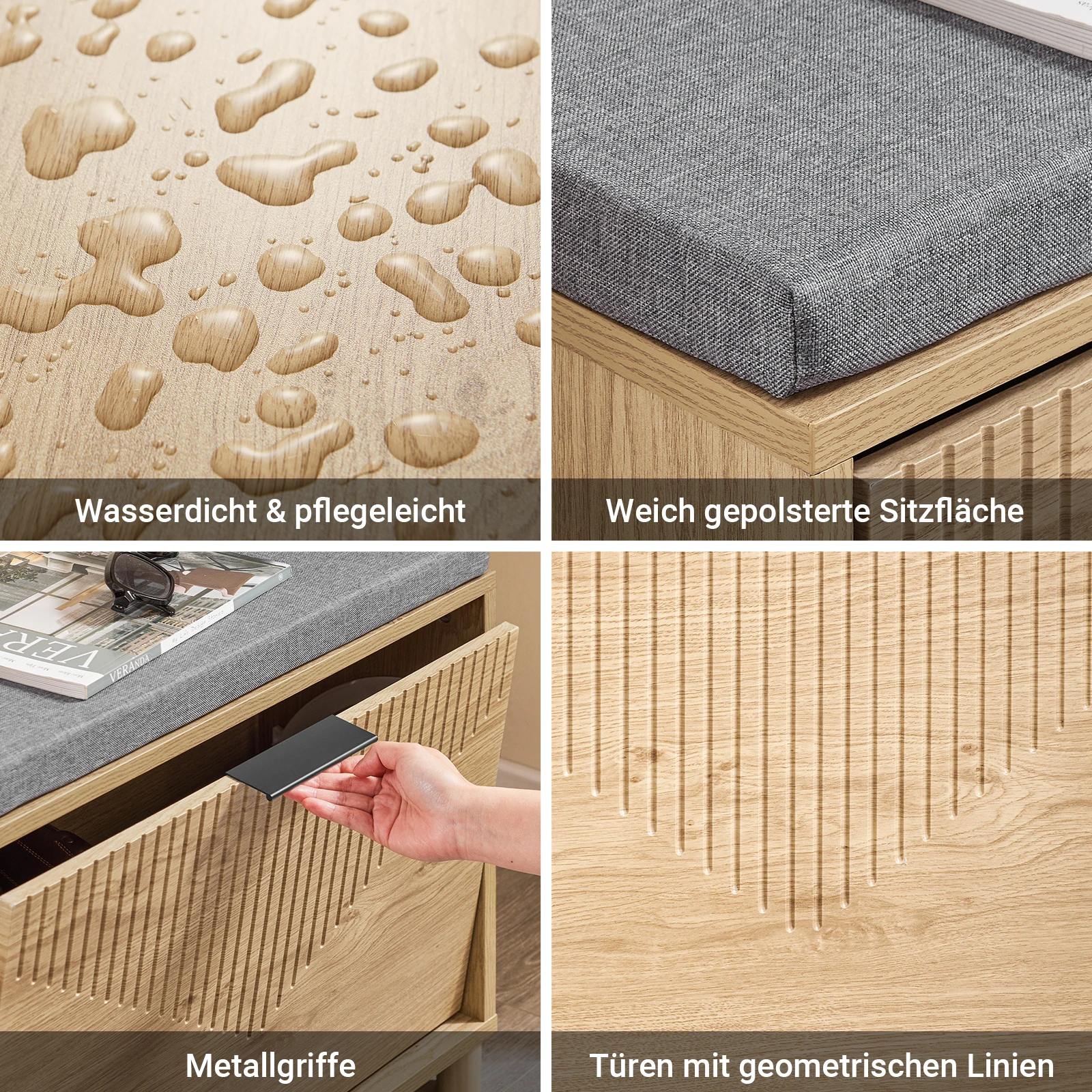 SoBuy FSR199-N Schuhbank mit Sitzfläche und Klappfach, Sitzbank mit Stauraum bis 118kg Sonoma Eiche + Grau 60x24x50cm – Detail 3