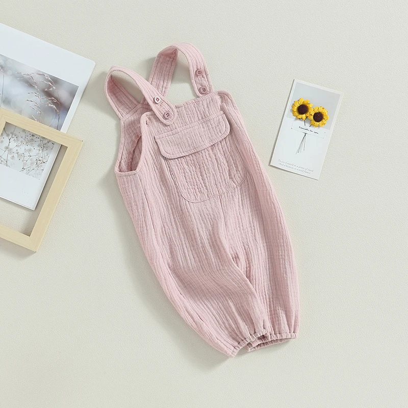 Kids Loose Jumpsuits Baby Summer Clothing Boys Girls Sleeveless Buttons Pockets Suspender Pants Children Overalls 0-24M