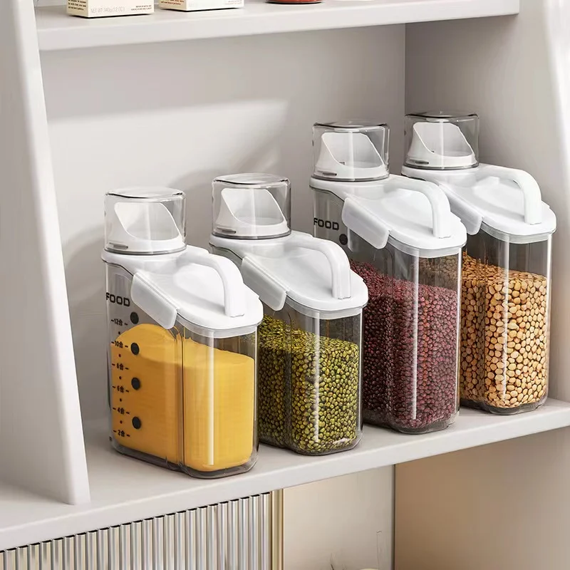 Airtight Cereal Storage Container With Lids, Clear Airtight Kitchen Food  Storage Container For Grain, Sugar, Flour, Rice, Nut, Snacks