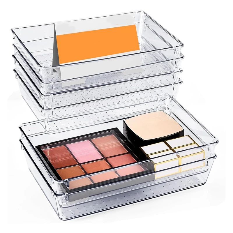 

6 PCS, 9X6x2in Desk Drawer Organizer Bins Vanity Organizers With Silicone Pads, Non Slip