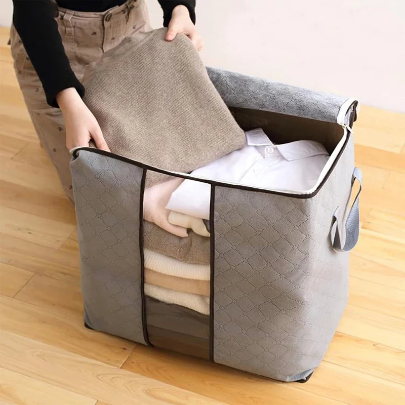 

Durable Quilt Storage Bag Non-woven Fabric Waterproof Blankets Clothes Organizer Zipper Foldable Portable Storage Sorting Bags