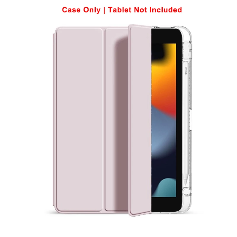Clear Crystal Tablet Case with Pen Slot and PU Leather Flip Magnetic Stand